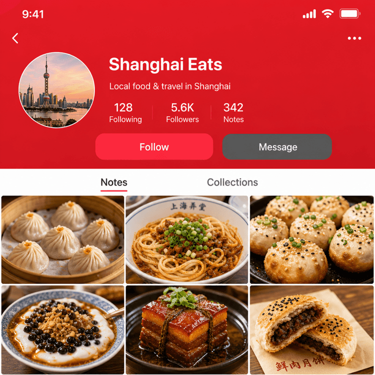Xiaohongshu Profil eines lokalen Accounts mit Folgen-Button