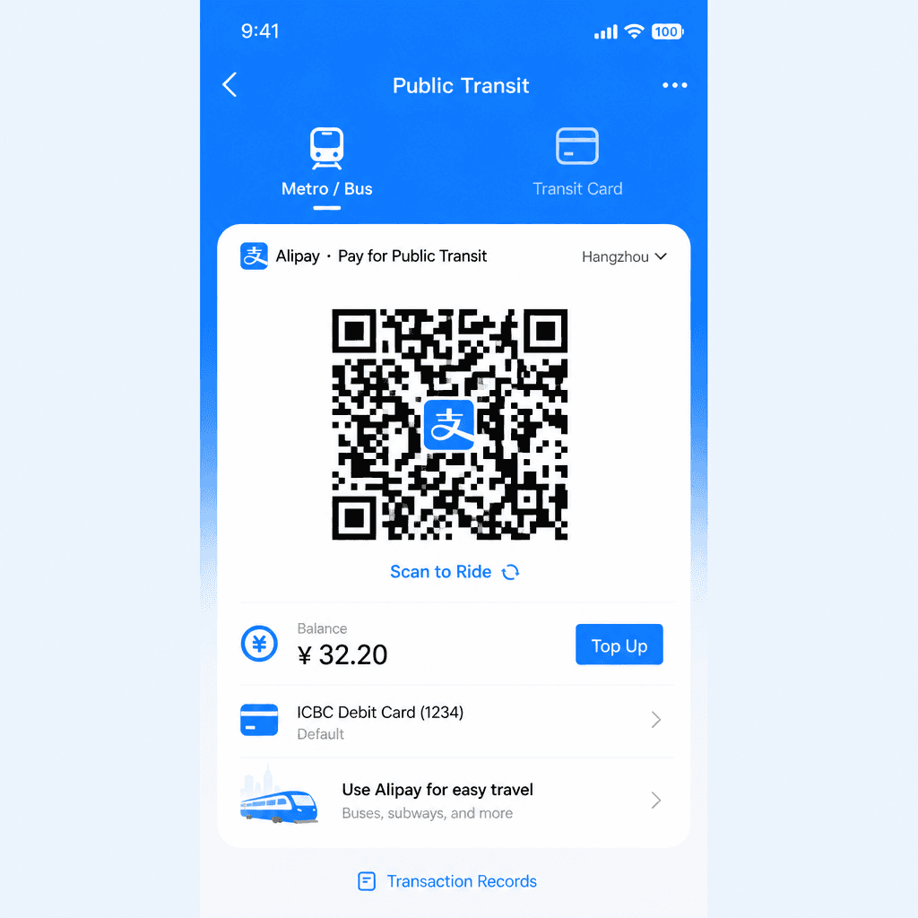 Écran QR code transports en commun métro bus Alipay
