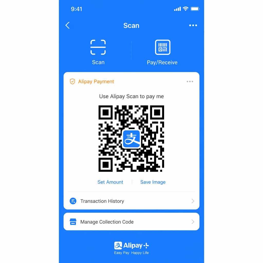Écran de paiement QR code Alipay scanner ou être scanné