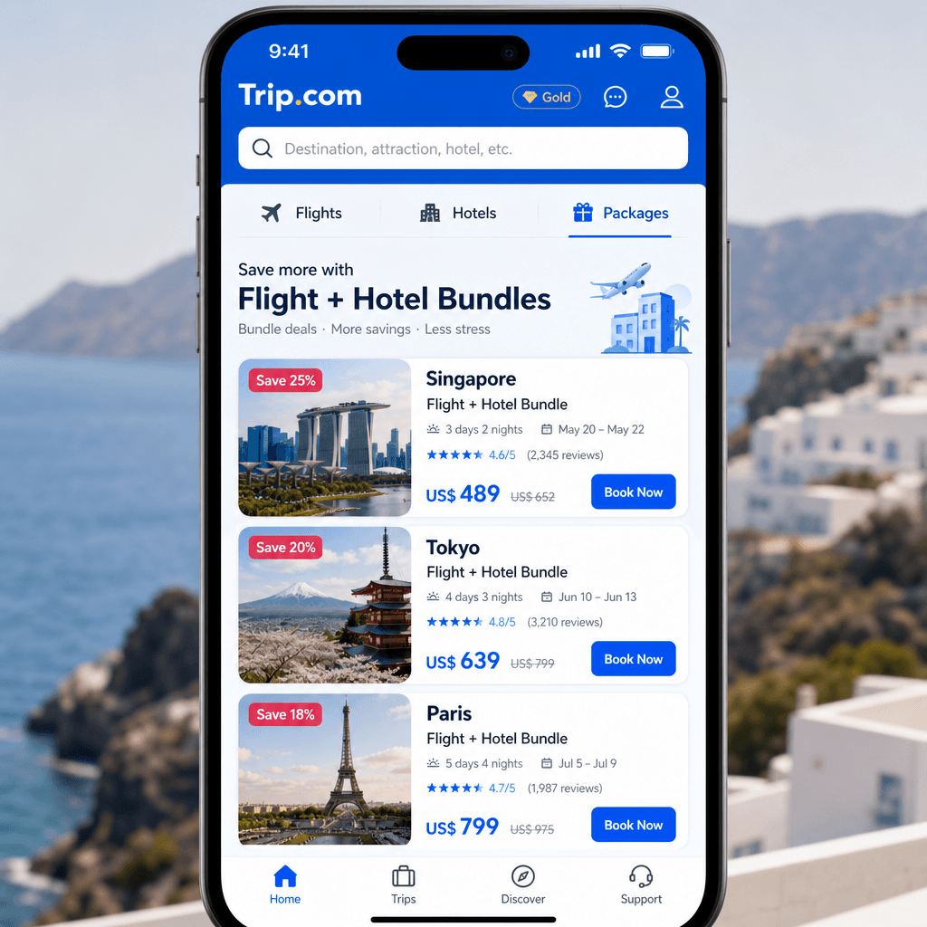 Ofertas de reservas combinadas de hotel y vuelo en Trip.com