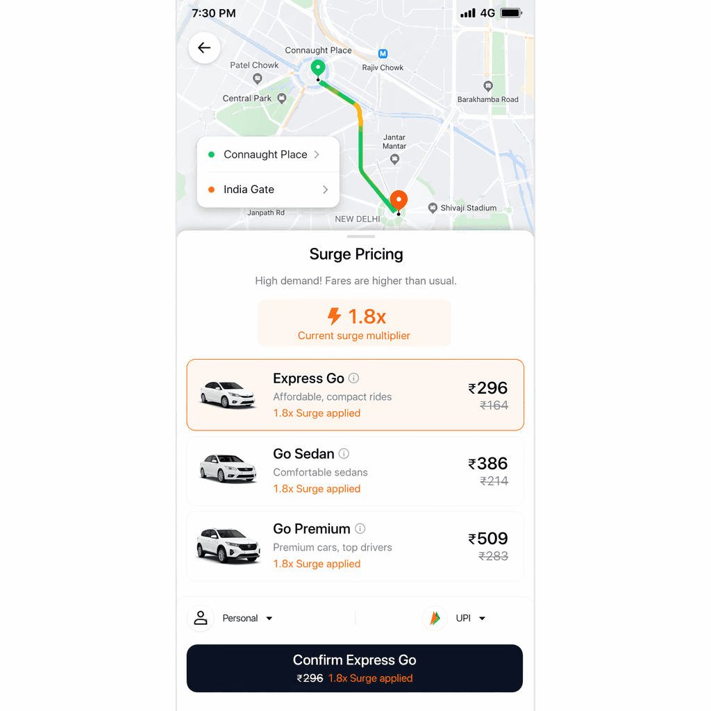 Écran de tarification dynamique Didi aux heures de pointe