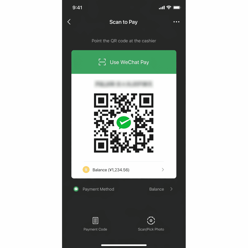 Pantalla de pago con código QR de WeChat