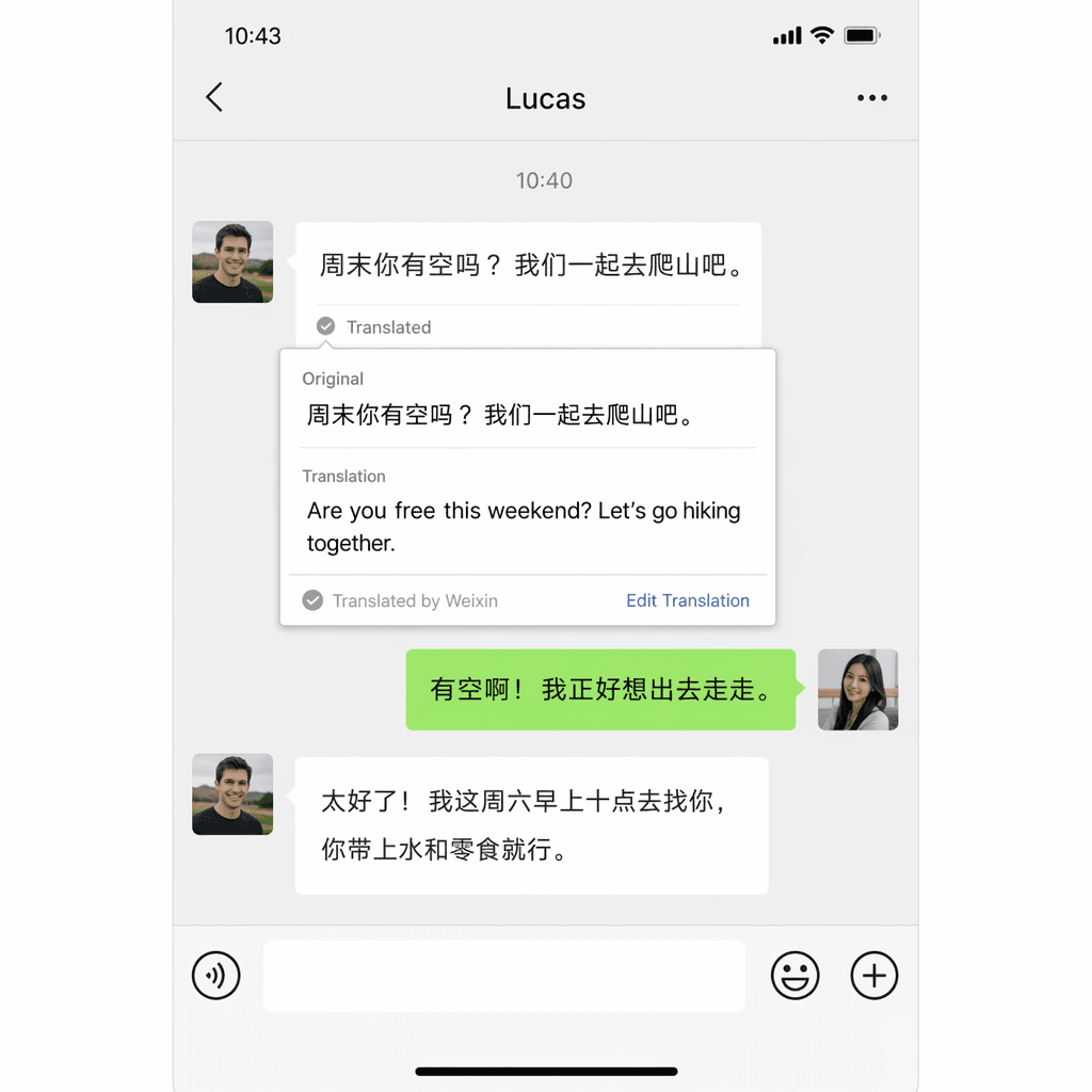 Función de traducción de mensajes de WeChat